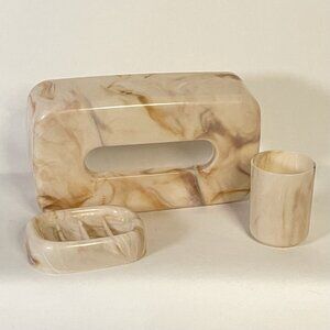 Vintage Faux Marble Plastic Bathroom Vanity Set Made in Taiwan 3 Piece MCM